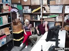 Blonde shoplifter is fucked in front of her BF to escape the law